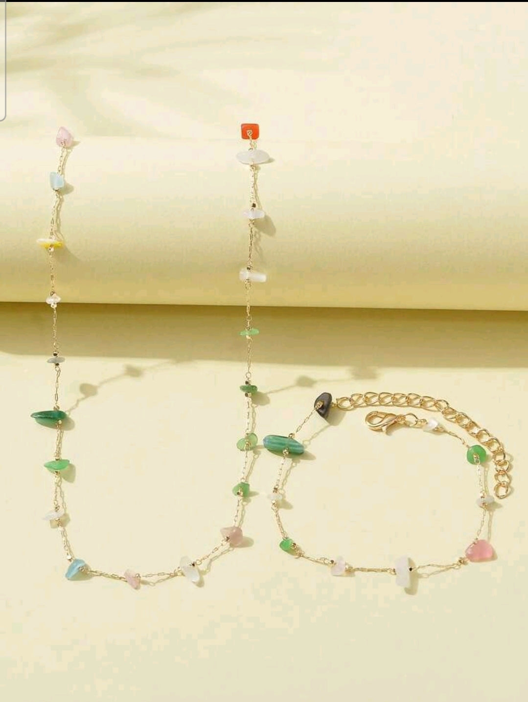 2pc gold gravel gemstone necklace and bracelet set