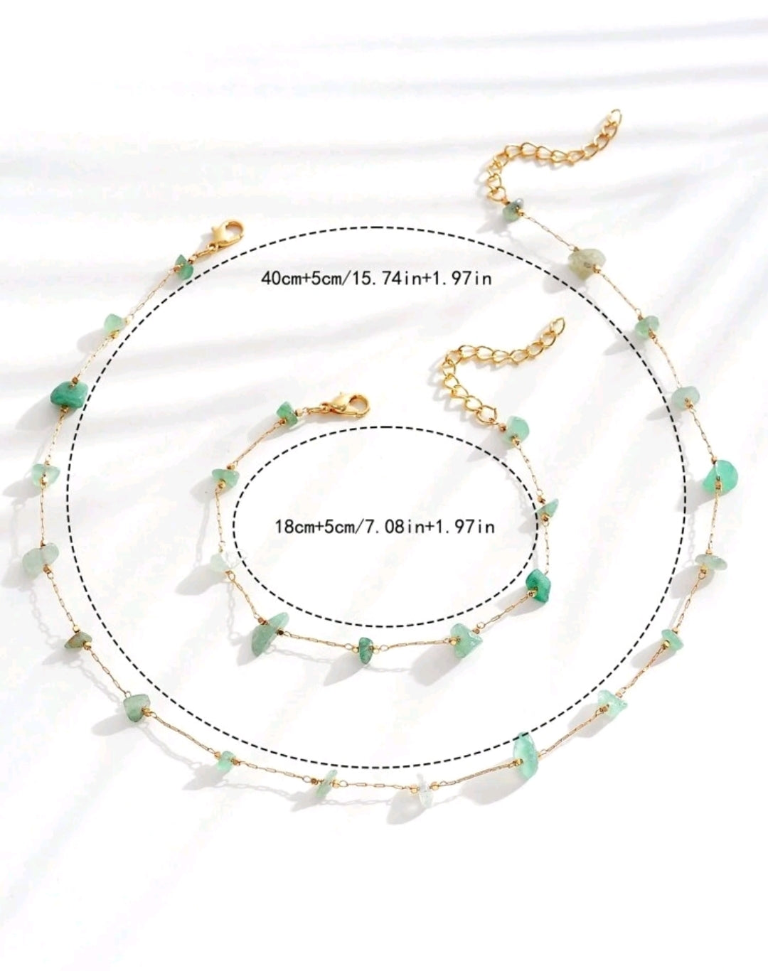 Dainty gold 2pc green adventurine necklace and bracelet set
