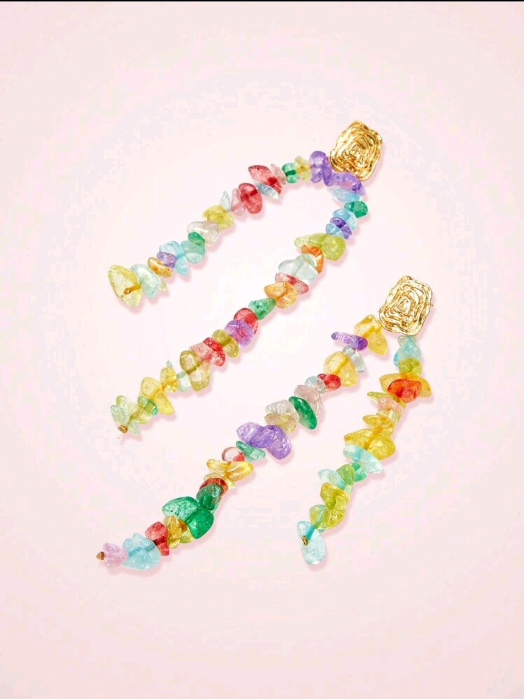 Long colorful gemstone dangle earrings.