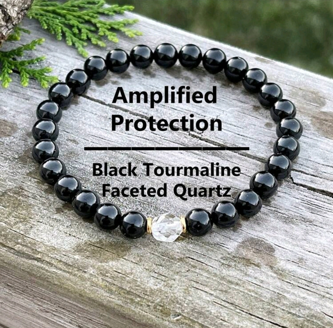 Black Tourmaline w/ Quartz bracelet
