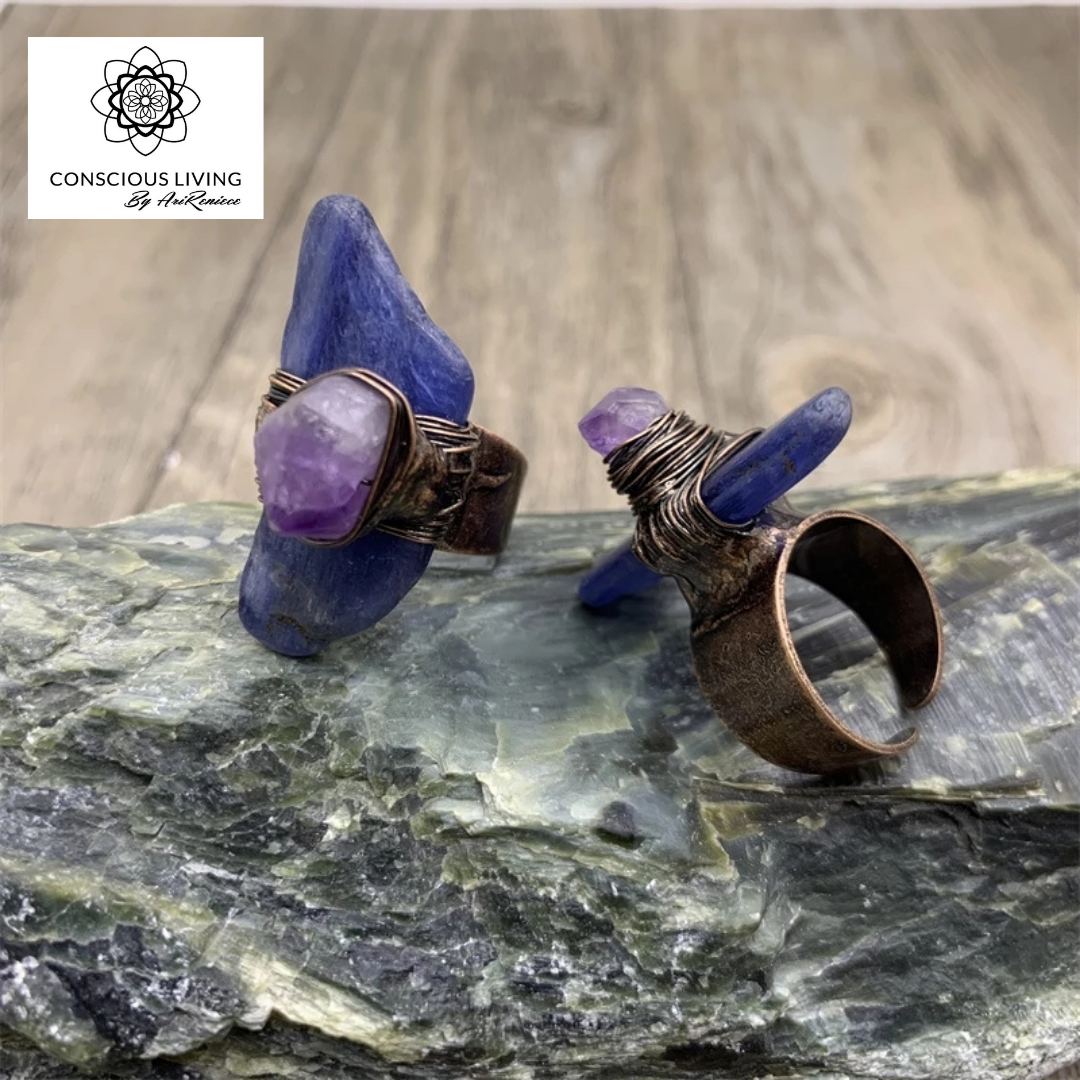 Amethyst × Kyanite wrapped ring