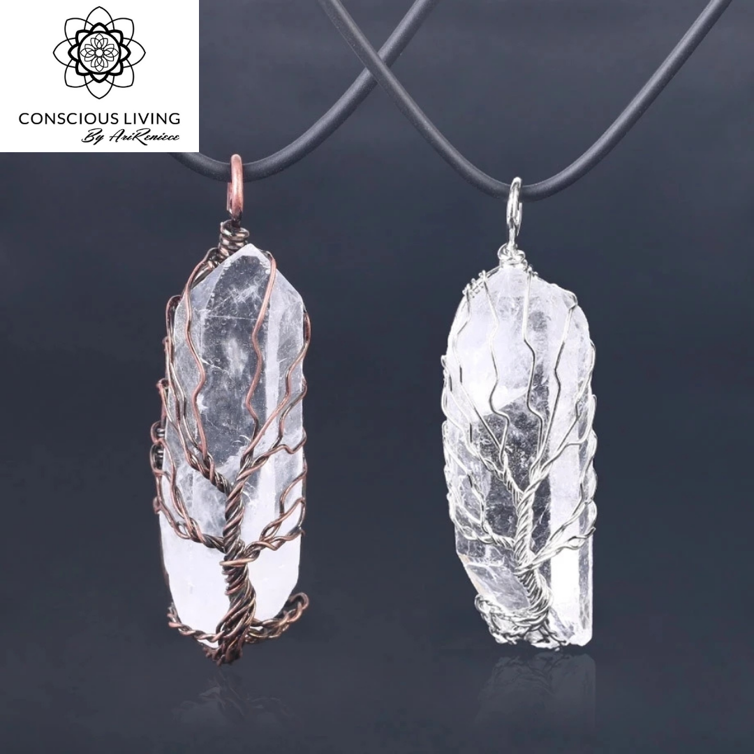 "Tree of life" wrapped Raw Quartz Pendant