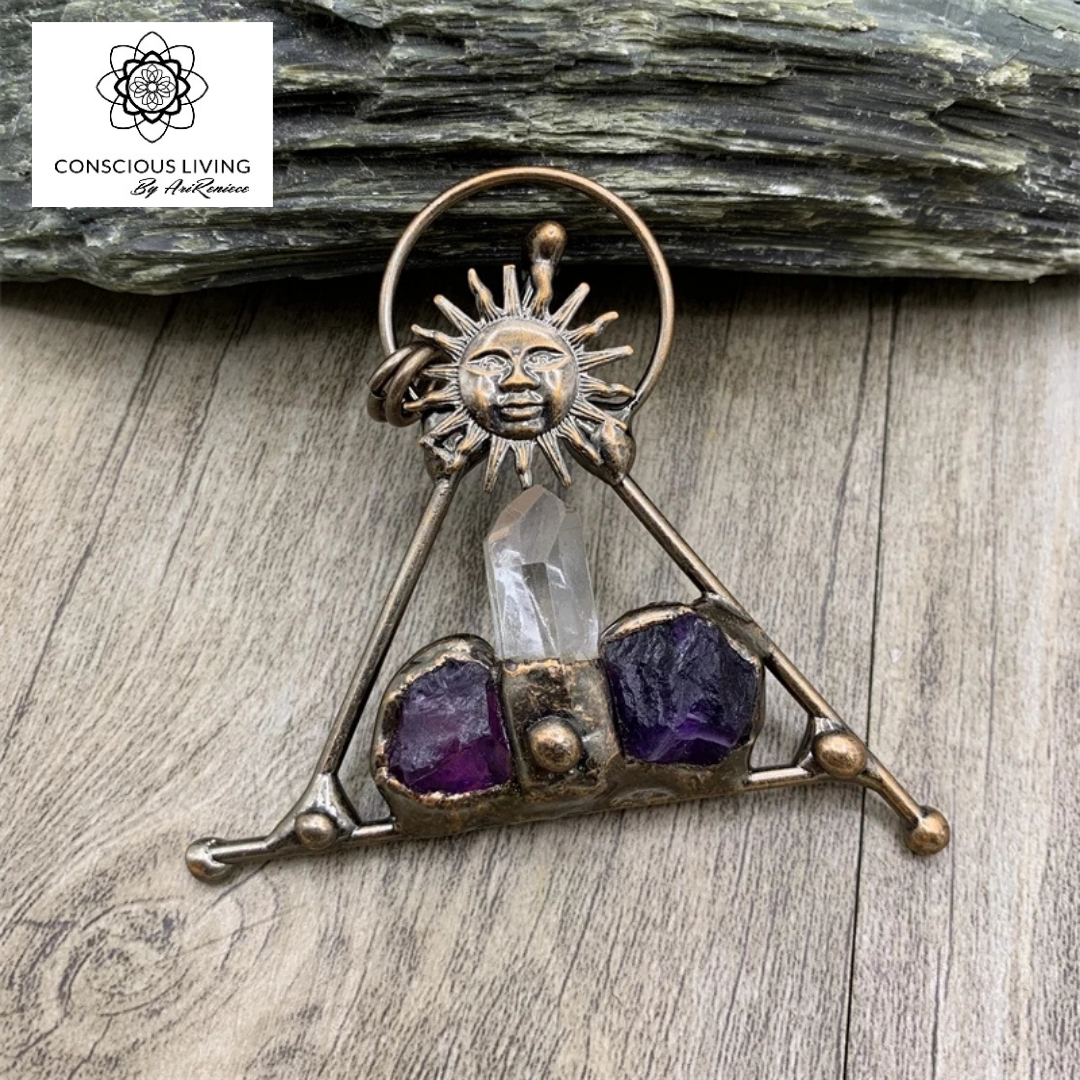 Amethyst × Quartz Sunshine Bronze Soldered Pendant