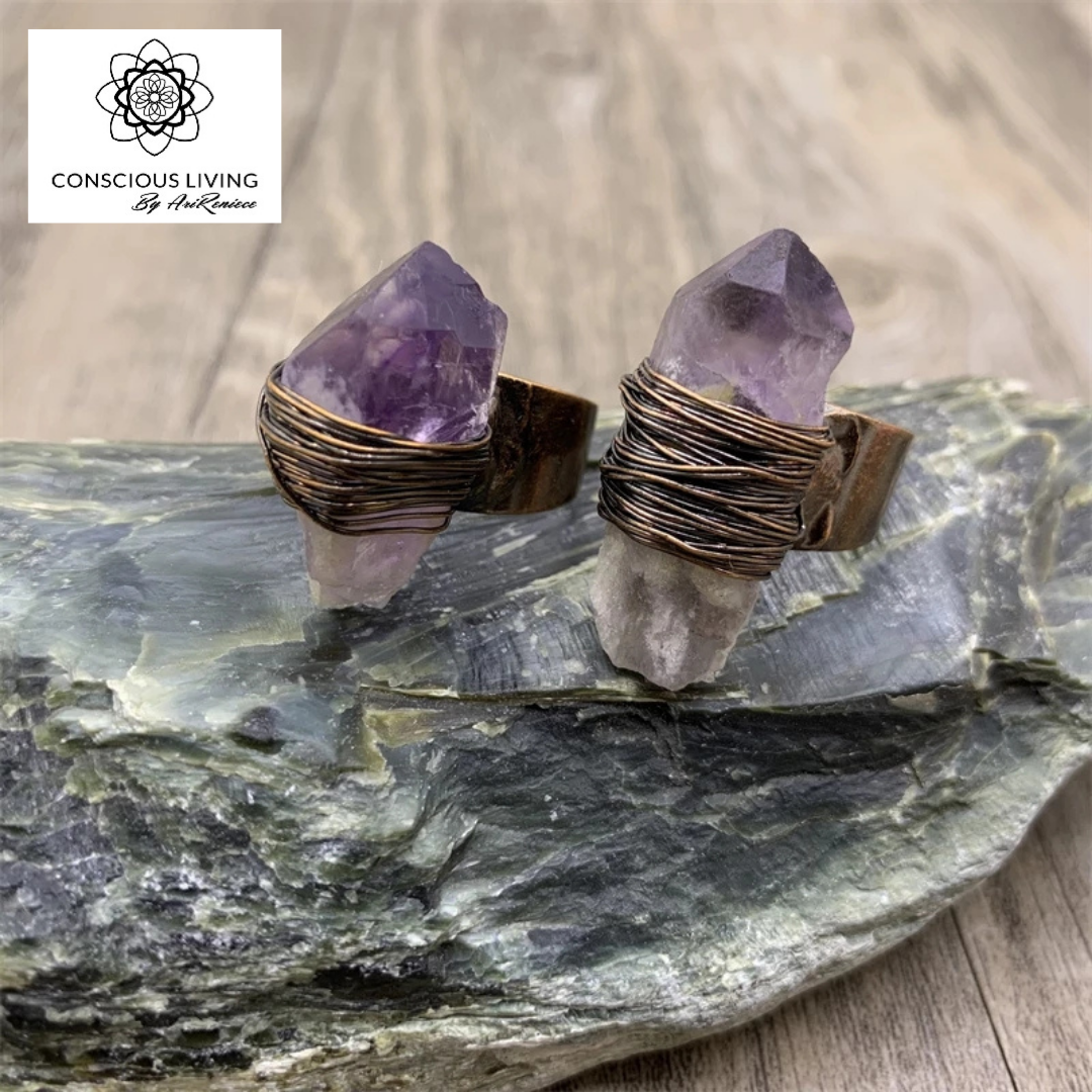 Wrapped Raw cut Amethyst rings