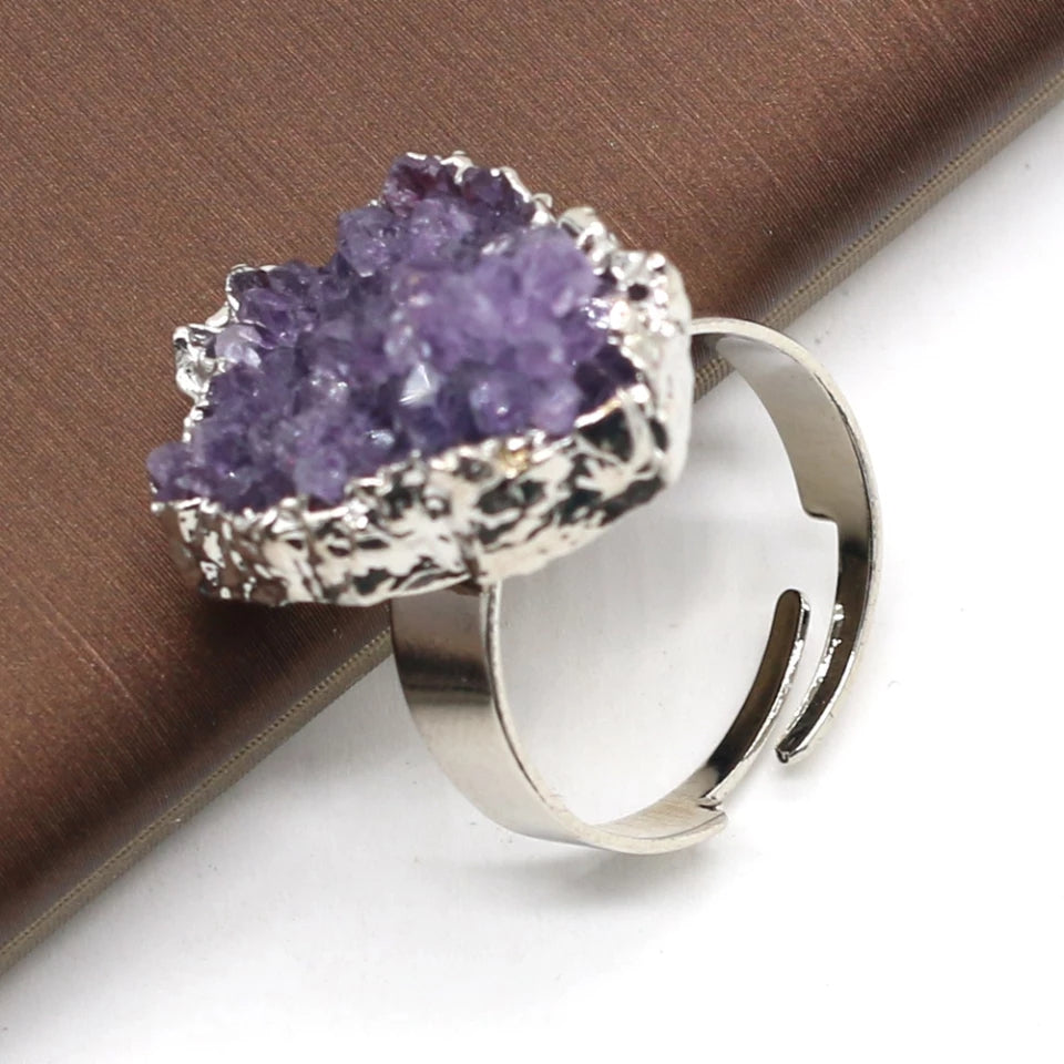Amethyst Druzy Adjustable Ring