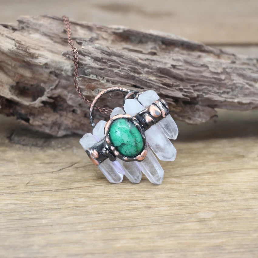 5 Pillar Clear Quartz × Zoisite Copper Pendant!