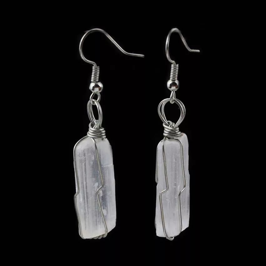 Raw Selenite wrapped earrings