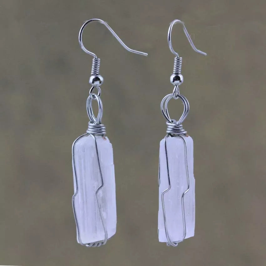 Raw Selenite wrapped earrings
