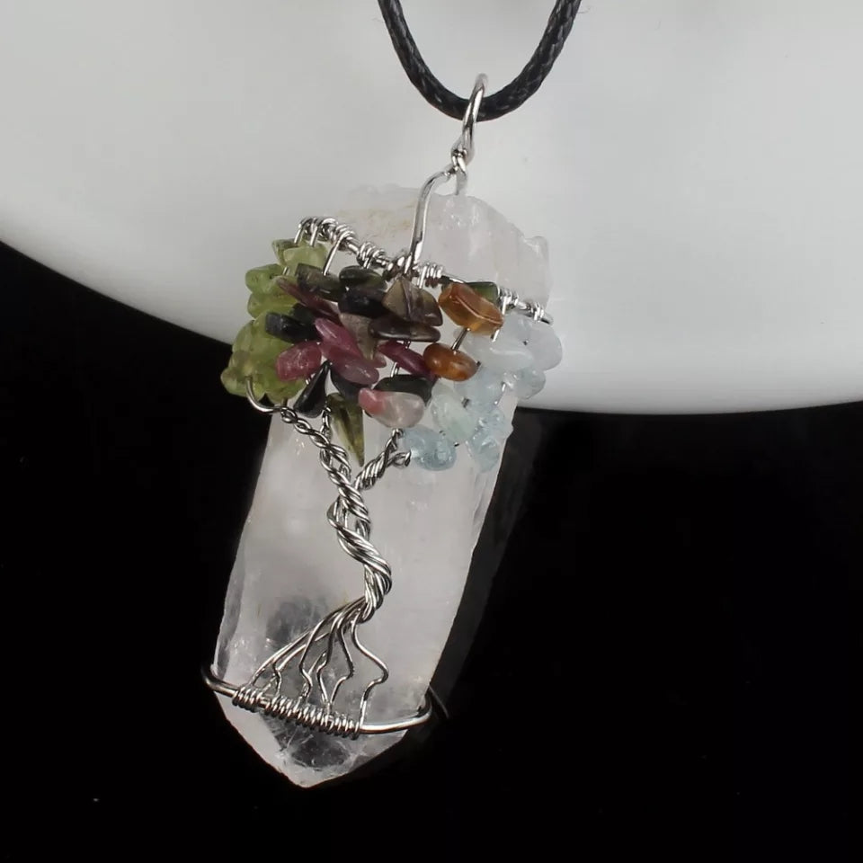 Large Gemstone "Tree of Life" wrapped Quartz Pendant.