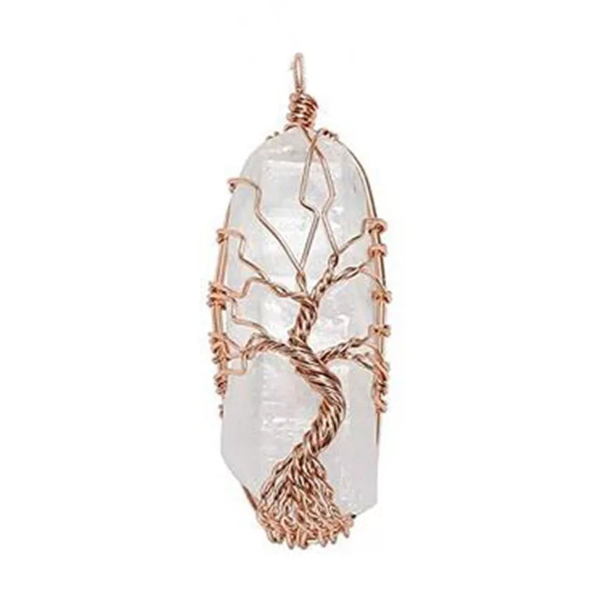 "Tree of life" wrapped Raw Quartz Pendant