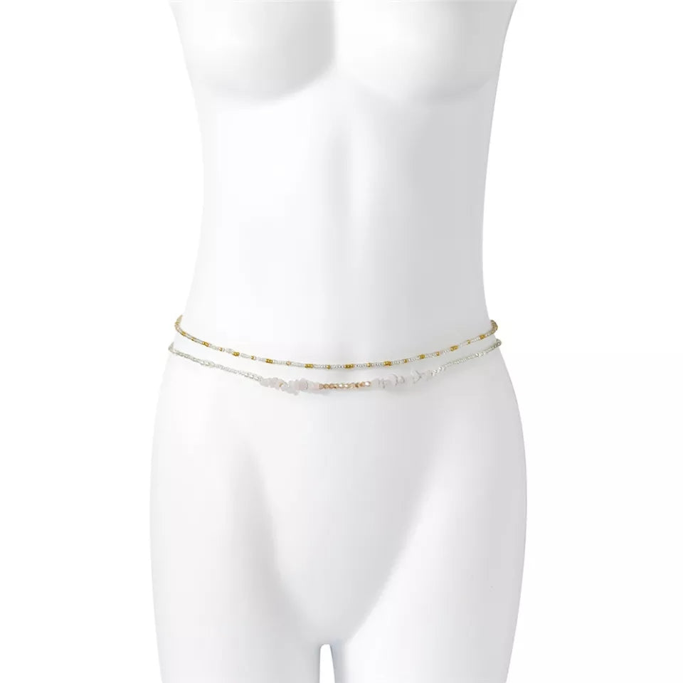 2 pc Stetchy Waistbeads w/ White Gemstone set