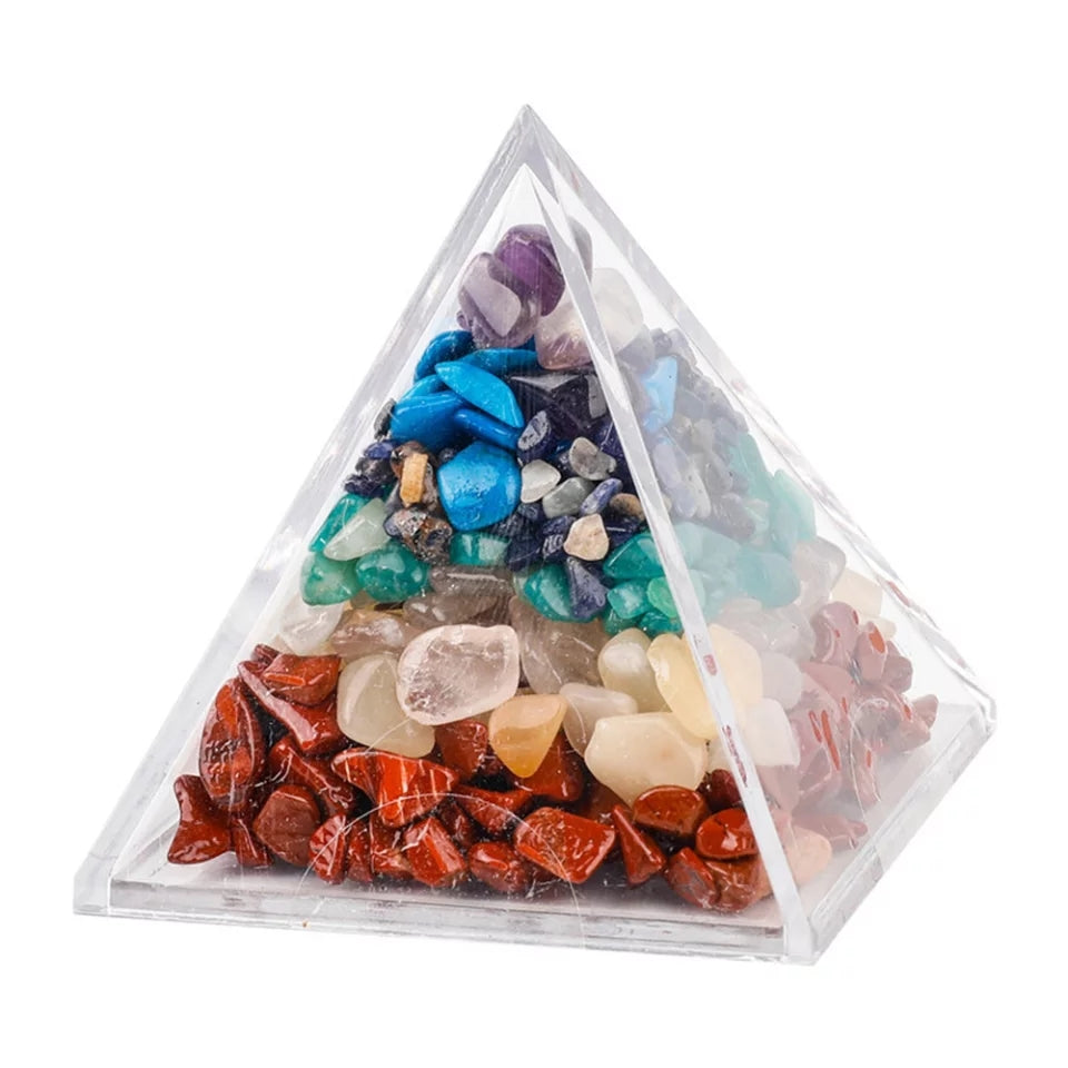 7 Chakra Gemstone Filled Pyramid
