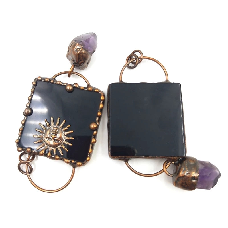 Sunshine Copper Soldered Blk Agate × Amethyst Necklace