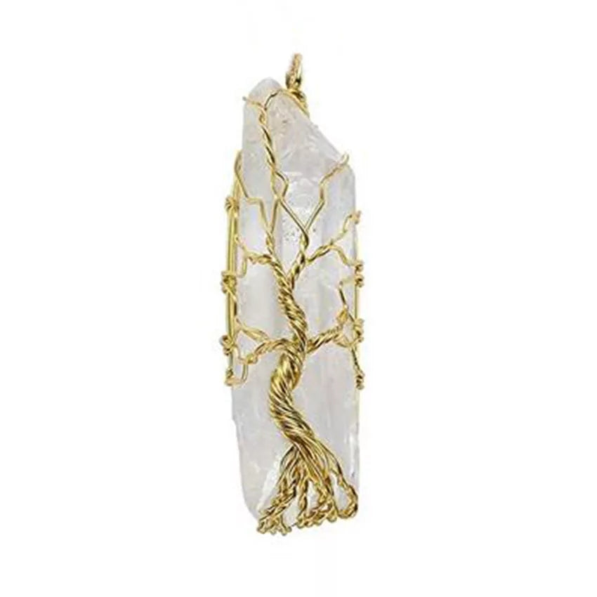 "Tree of life" wrapped Raw Quartz Pendant