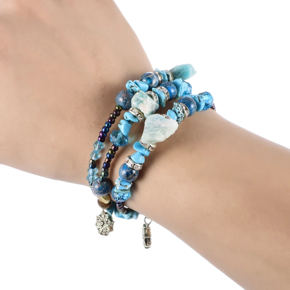 Natural Gemstone × Charms wrap around bracelets