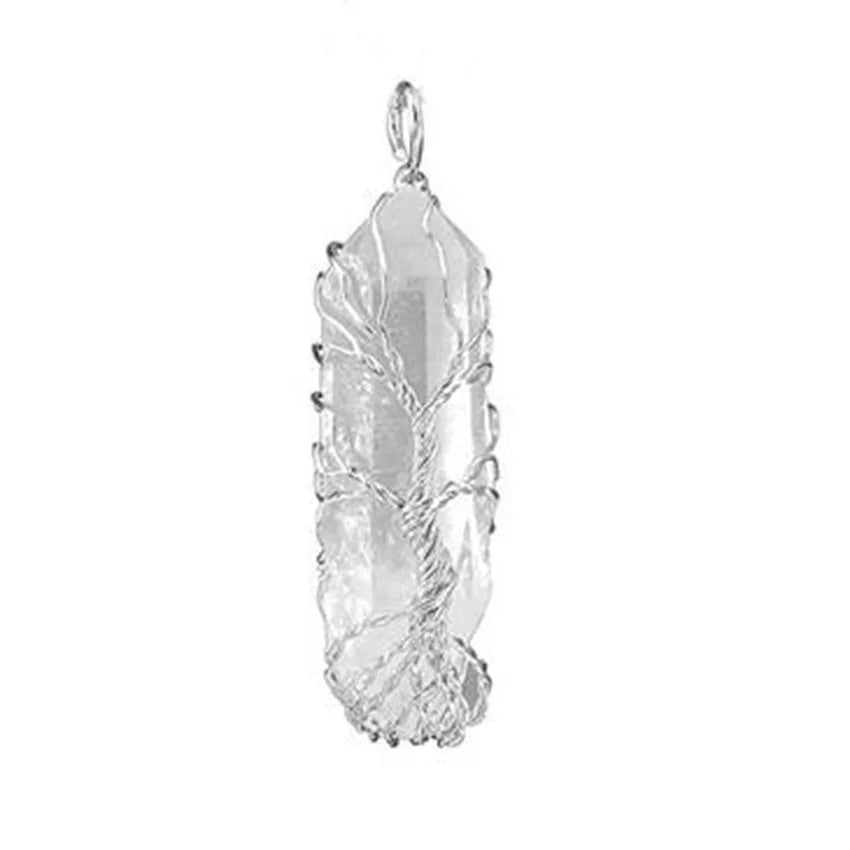 "Tree of life" wrapped Raw Quartz Pendant