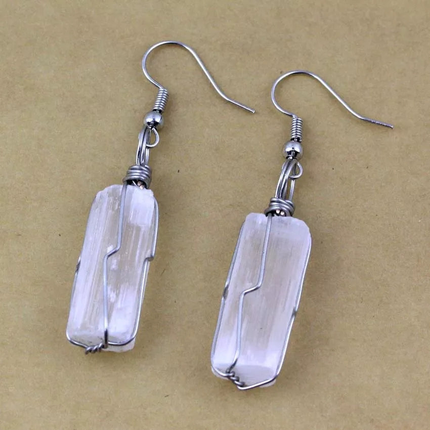 Raw Selenite wrapped earrings