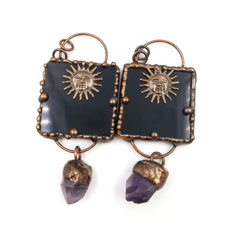 Sunshine Copper Soldered Blk Agate × Amethyst Necklace