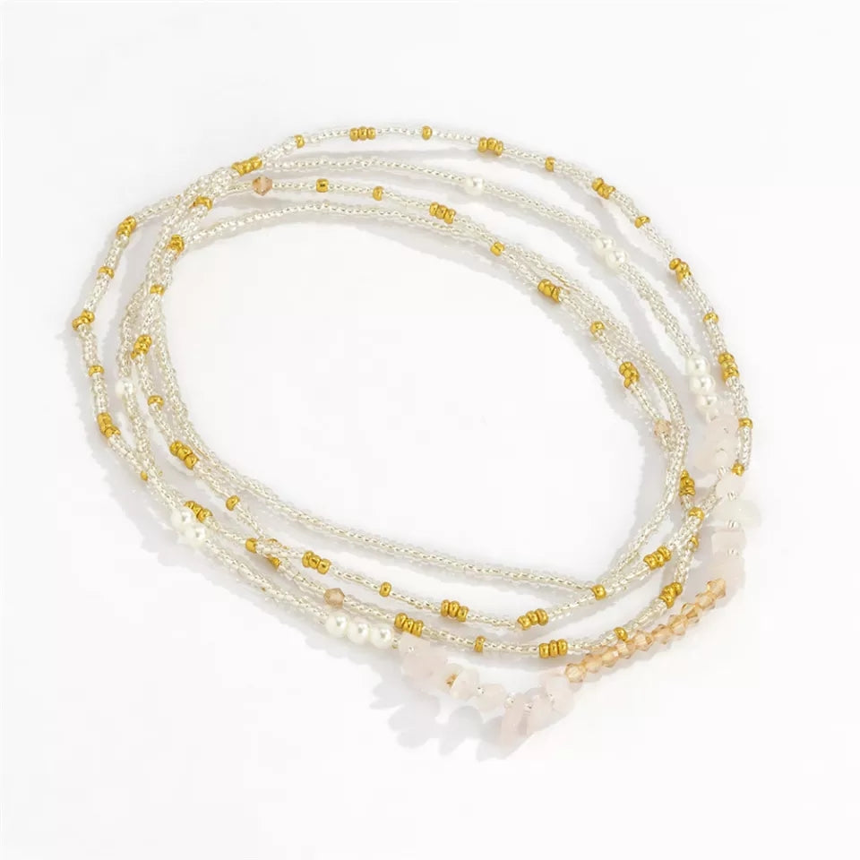 2 pc Stetchy Waistbeads w/ White Gemstone set