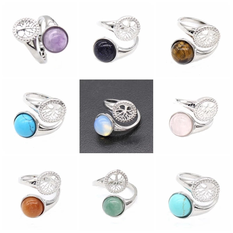 "Tree of Life" adjustable gemstone rings