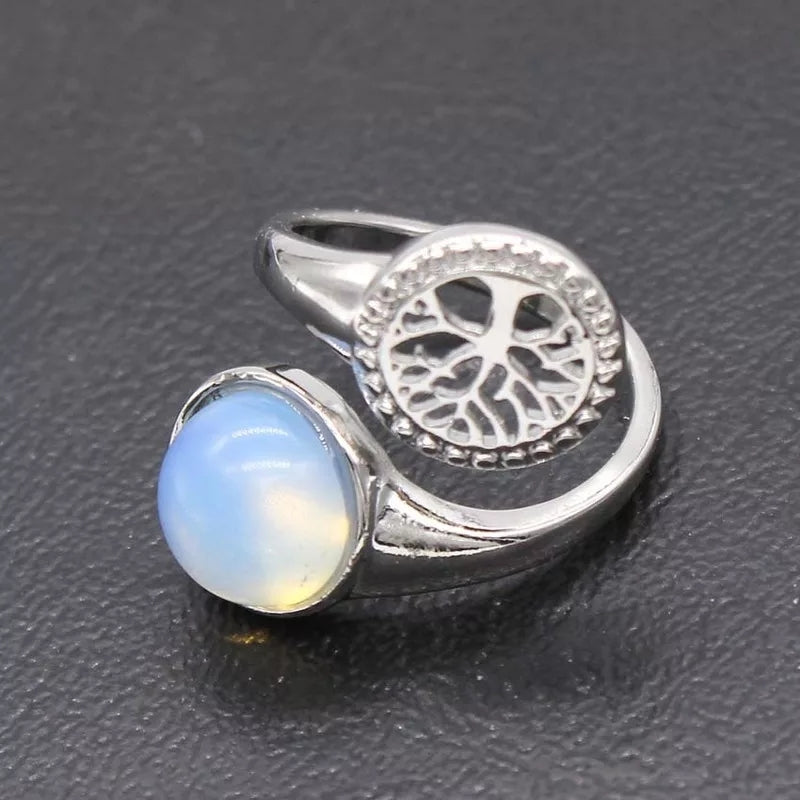 "Tree of Life" adjustable gemstone rings