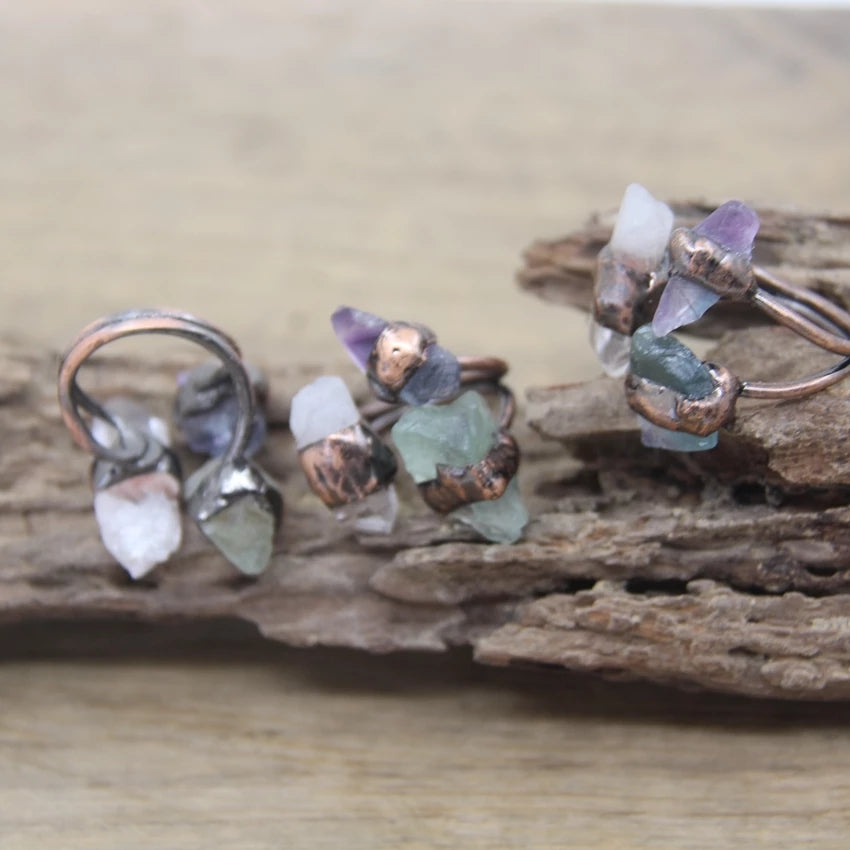 3 Stone Flourite × Quartz ring