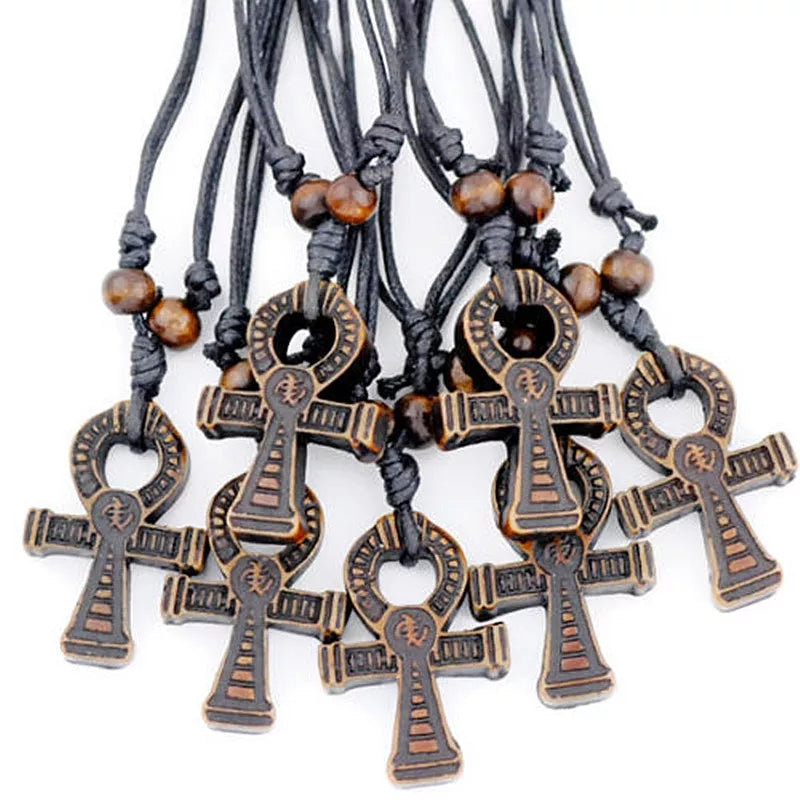 Adjustable wood design Ankh necklace