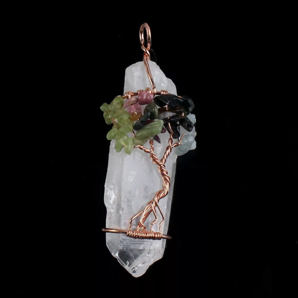 Large Gemstone "Tree of Life" wrapped Quartz Pendant.