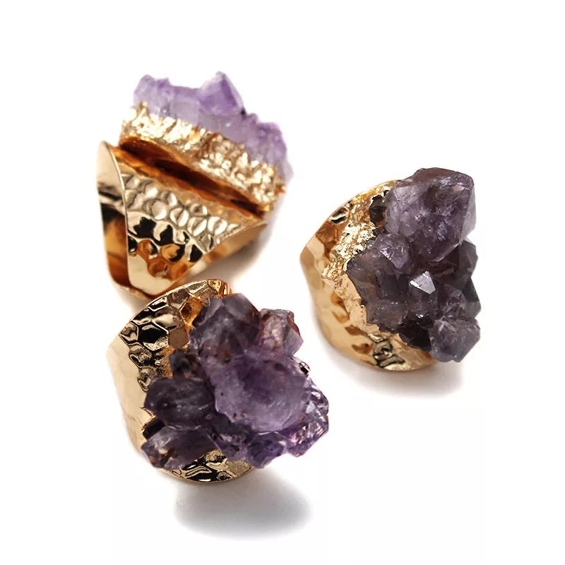 Gold Plated Vintage Amethyst Druzy Rings!