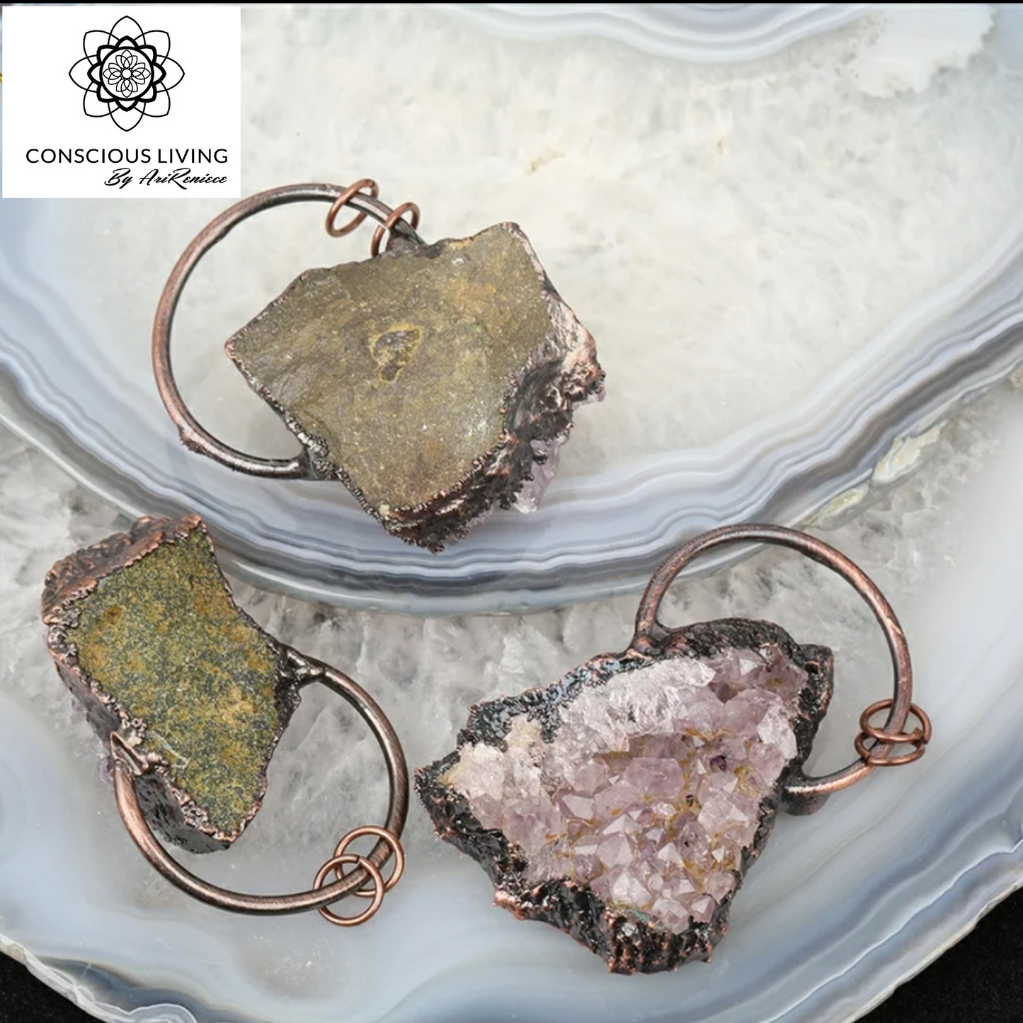 Antique Copper Amethyst Druzy Pendant