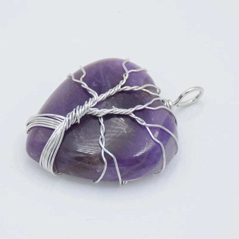 Wrapped Gemstone Cut Heart Pendants