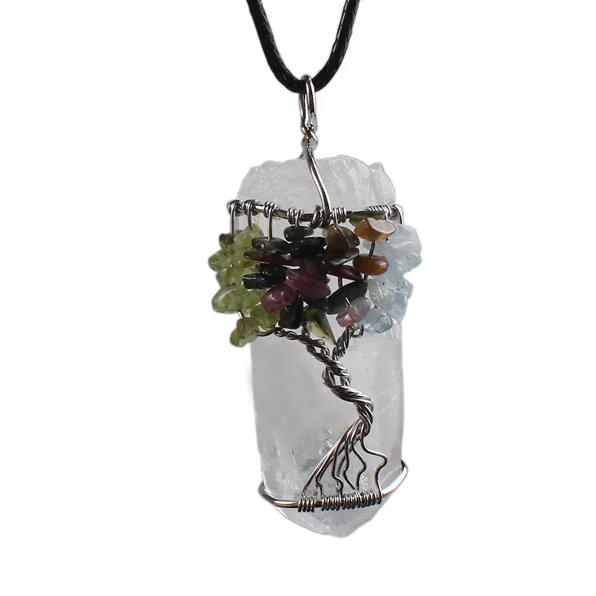 Large Gemstone "Tree of Life" wrapped Quartz Pendant.