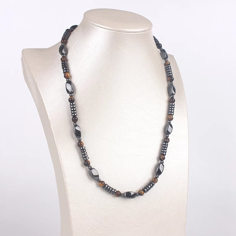 Black Hematite Tiger-Eye Beaded Necklace