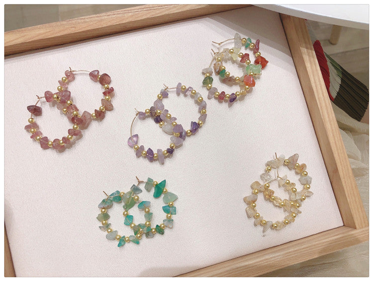 Hoop earrings w/ gravel Gemstones