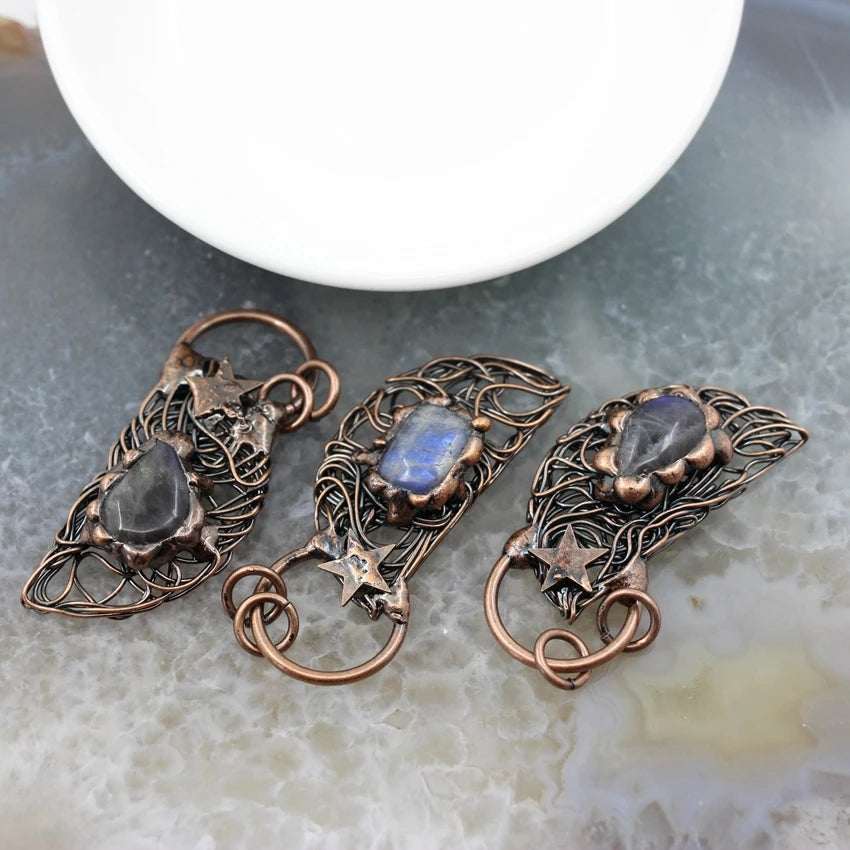 Bronze Soldered Moon × Labradorite Pendant