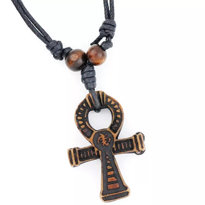 Adjustable wood design Ankh necklace