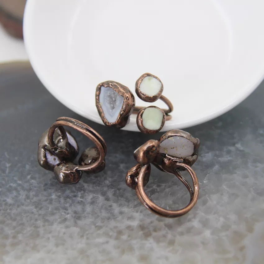 Oco Geod × White Jade 3 stone ring