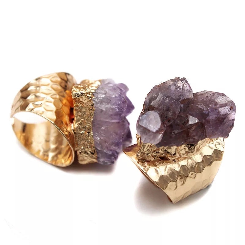 Gold Plated Vintage Amethyst Druzy Rings!