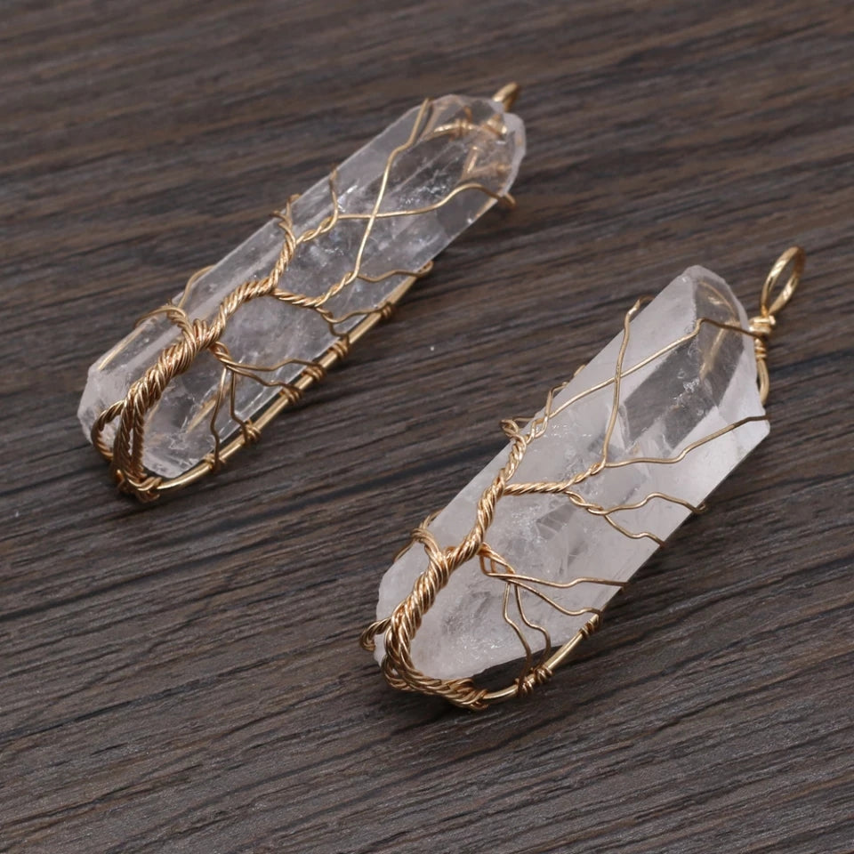 "Tree of life" wrapped Raw Quartz Pendant