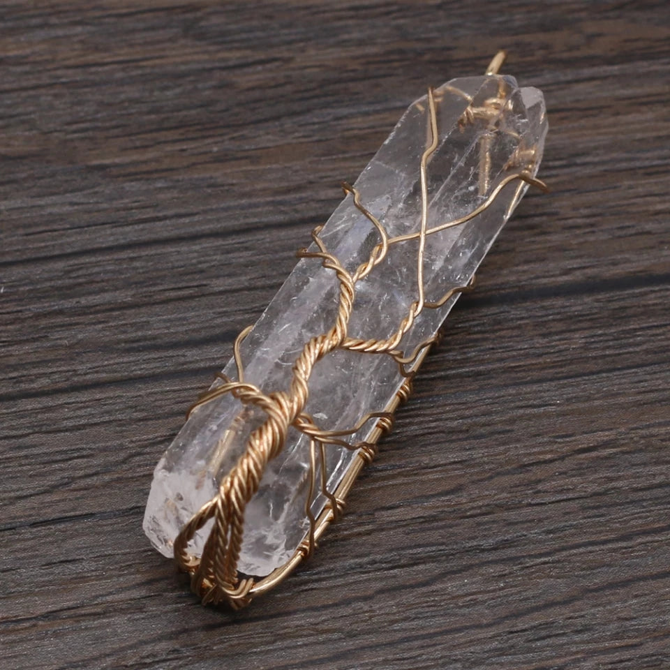 "Tree of life" wrapped Raw Quartz Pendant