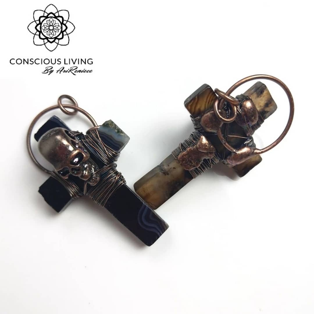 Amethyst Wrapped Agate Cross Pendant