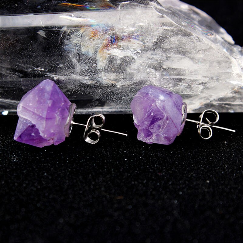 Raw Amethyst Stud Earrings