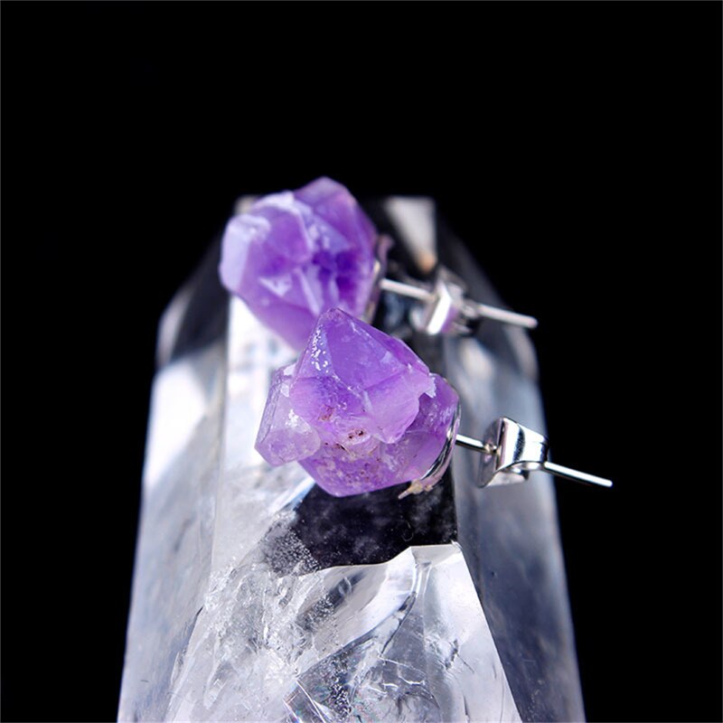 Raw Amethyst Stud Earrings