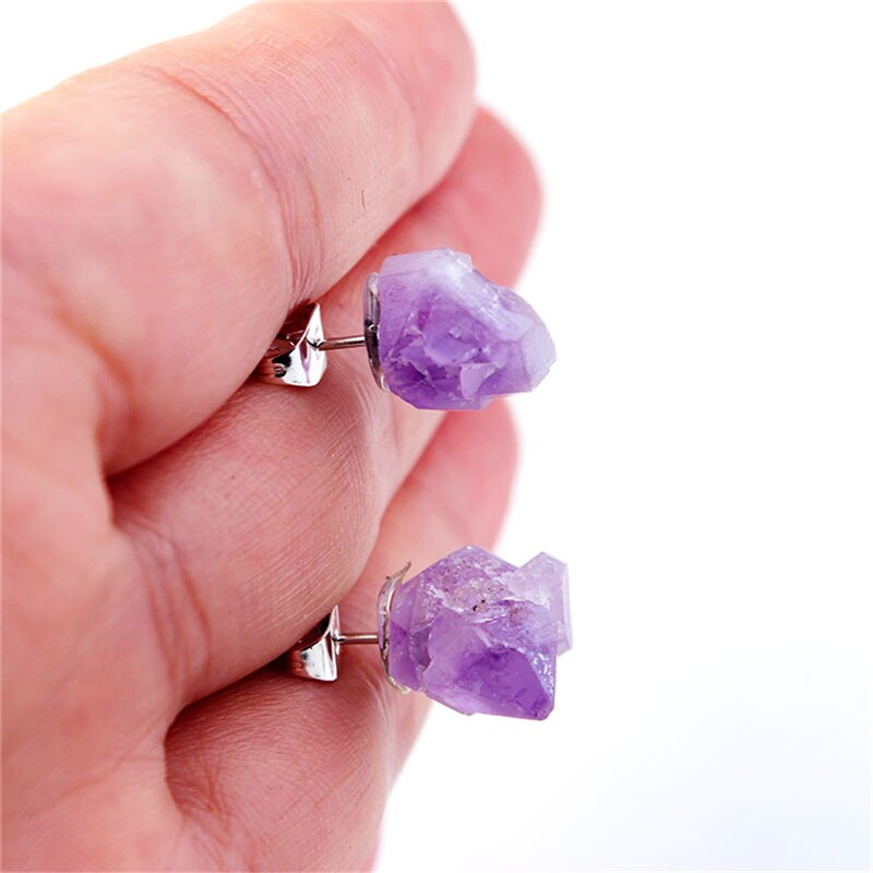 Raw Amethyst Stud Earrings