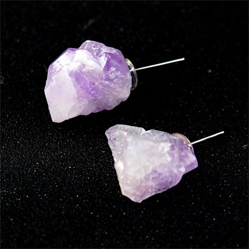 Raw Amethyst Stud Earrings