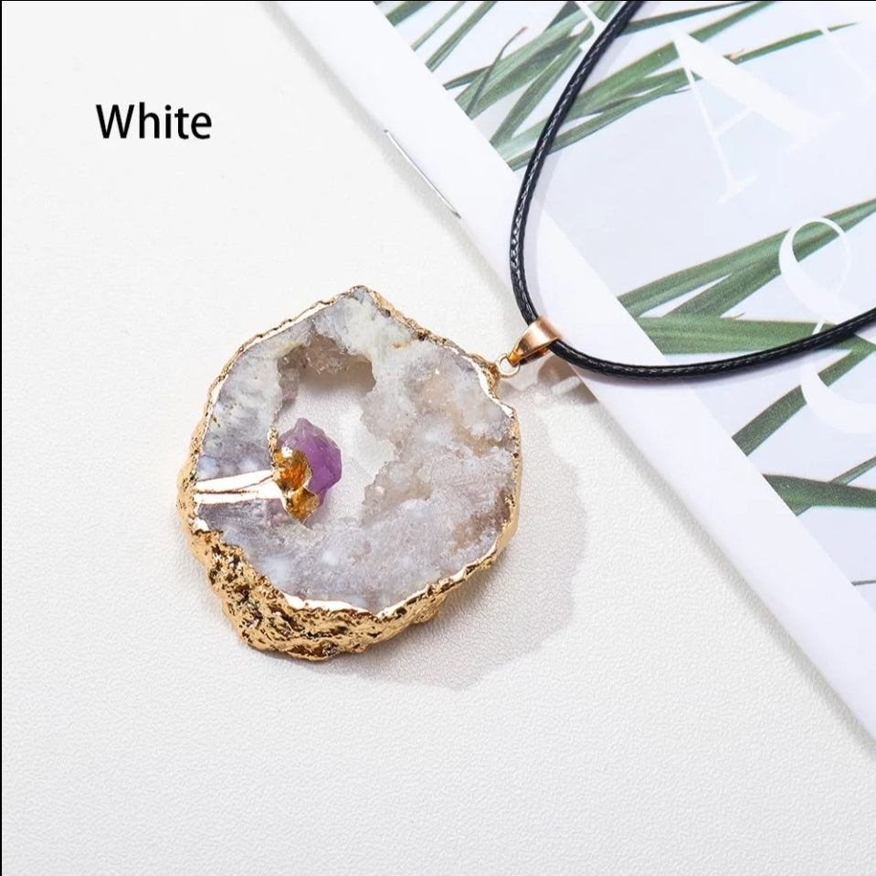 Agate Druzy × Amethyst Pendant