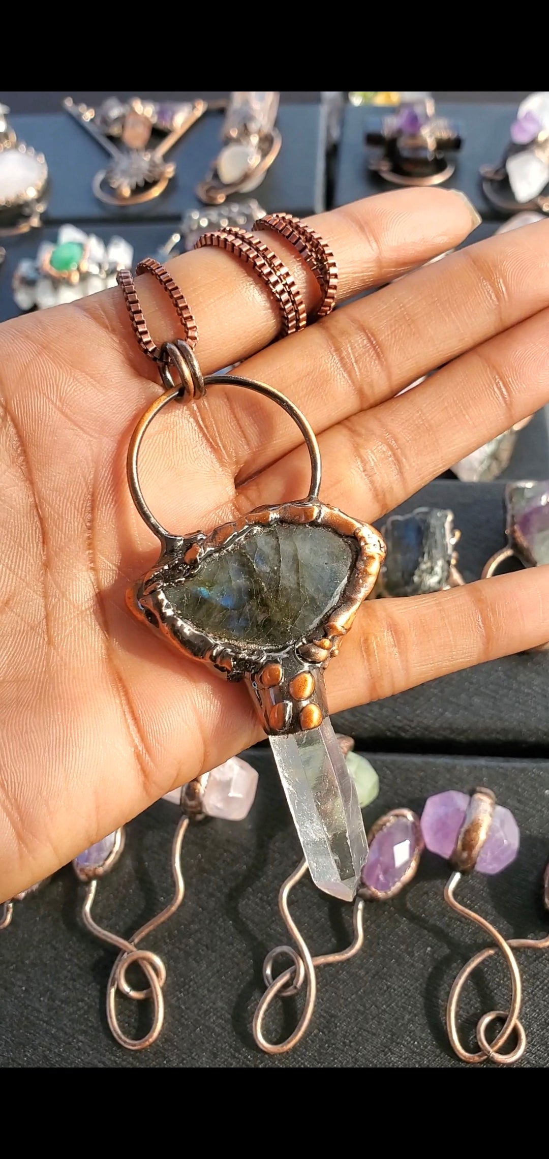 Labradorite × Quartz Copper Necklace Pendant.