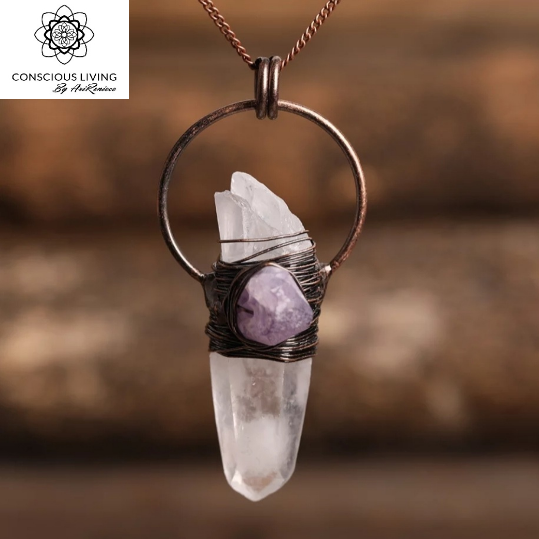 Wrapped Quartz × Amethyst Pendant