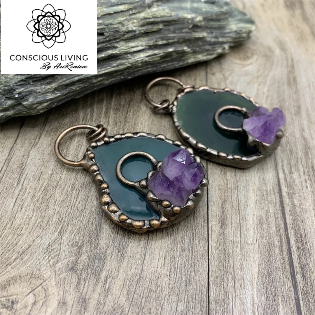 Green Agate w/Amethyst Soldered Necklace