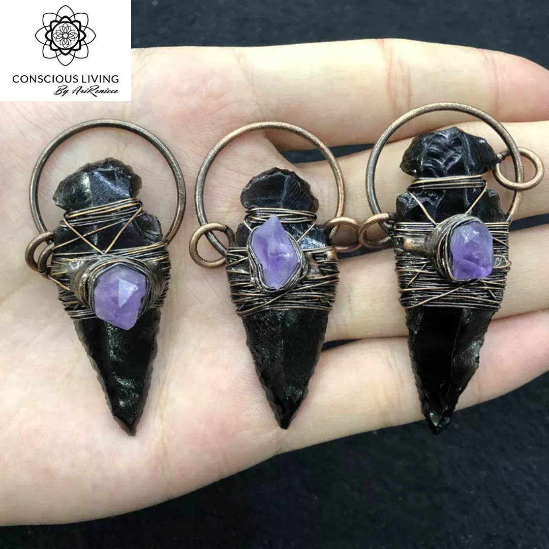 Obsidian × Amethyst Copper Soldered Necklace